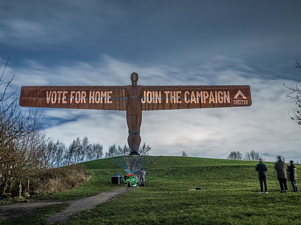 Shelter campaign at Angel of the North